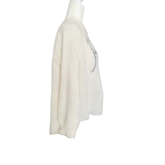 WOODEN SHIPS Open Knit White "Peace" Crew Neck Sweater in S/M - Picture 2 of 6